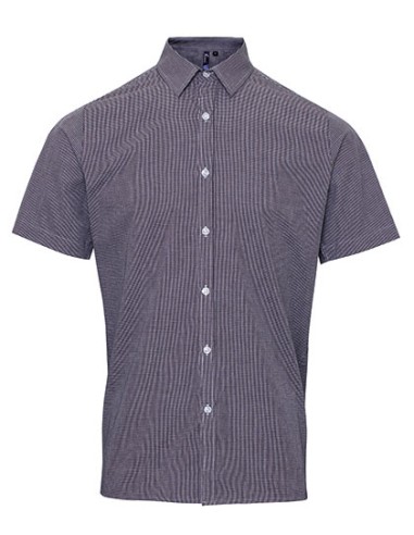 PRE-PR221-Mens Microcheck (Gingham) Short Sleeve Cotton Shirt